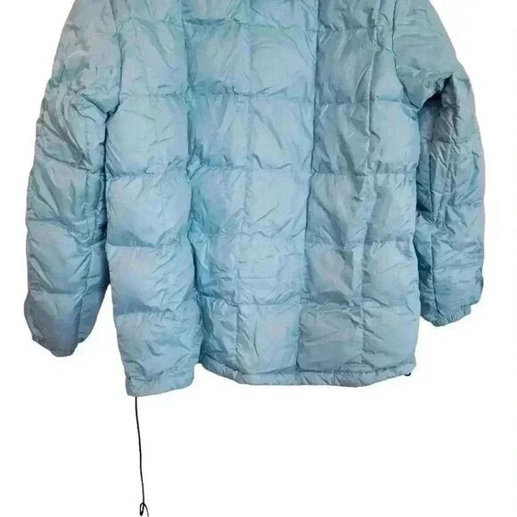 Lands' End Women's Aqua Blue & Lime Green Nylon Reversible Down Puffer Coat w De - Picture 7 of 10